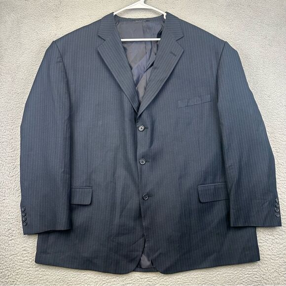 Kilburne Finch Blazer Mens 52R Blue Striped 3 Button Wool Blend Business Jacket - Picture 1 of 14
